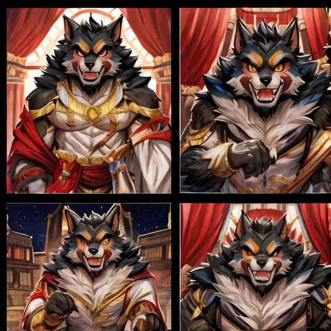 masterpiece, high res,top-quality、 (One々A comic where a cute werewolf makes you happy with 4 scenes)