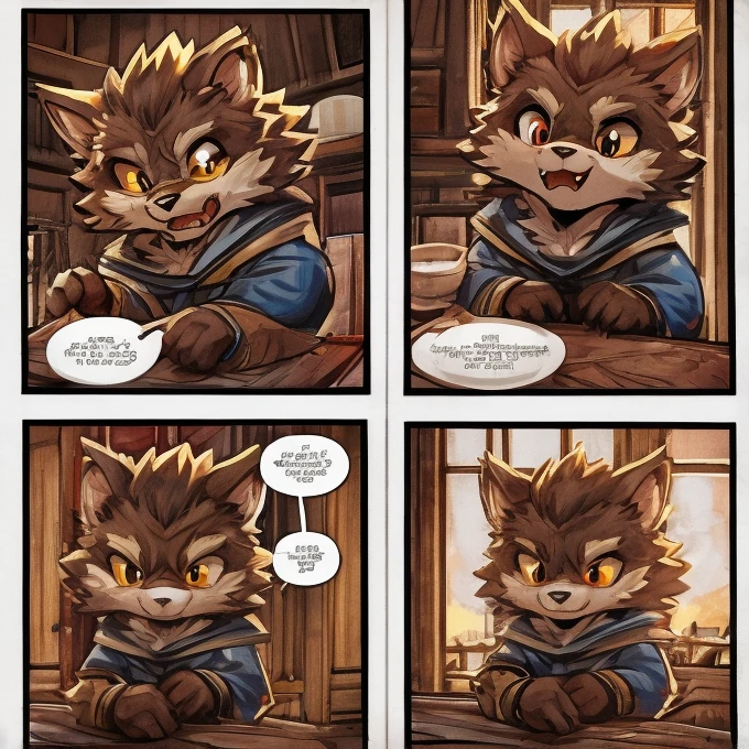 masterpiece, high res,top-quality、 (One々A comic where a cute werewolf makes you happy with 4 scenes)