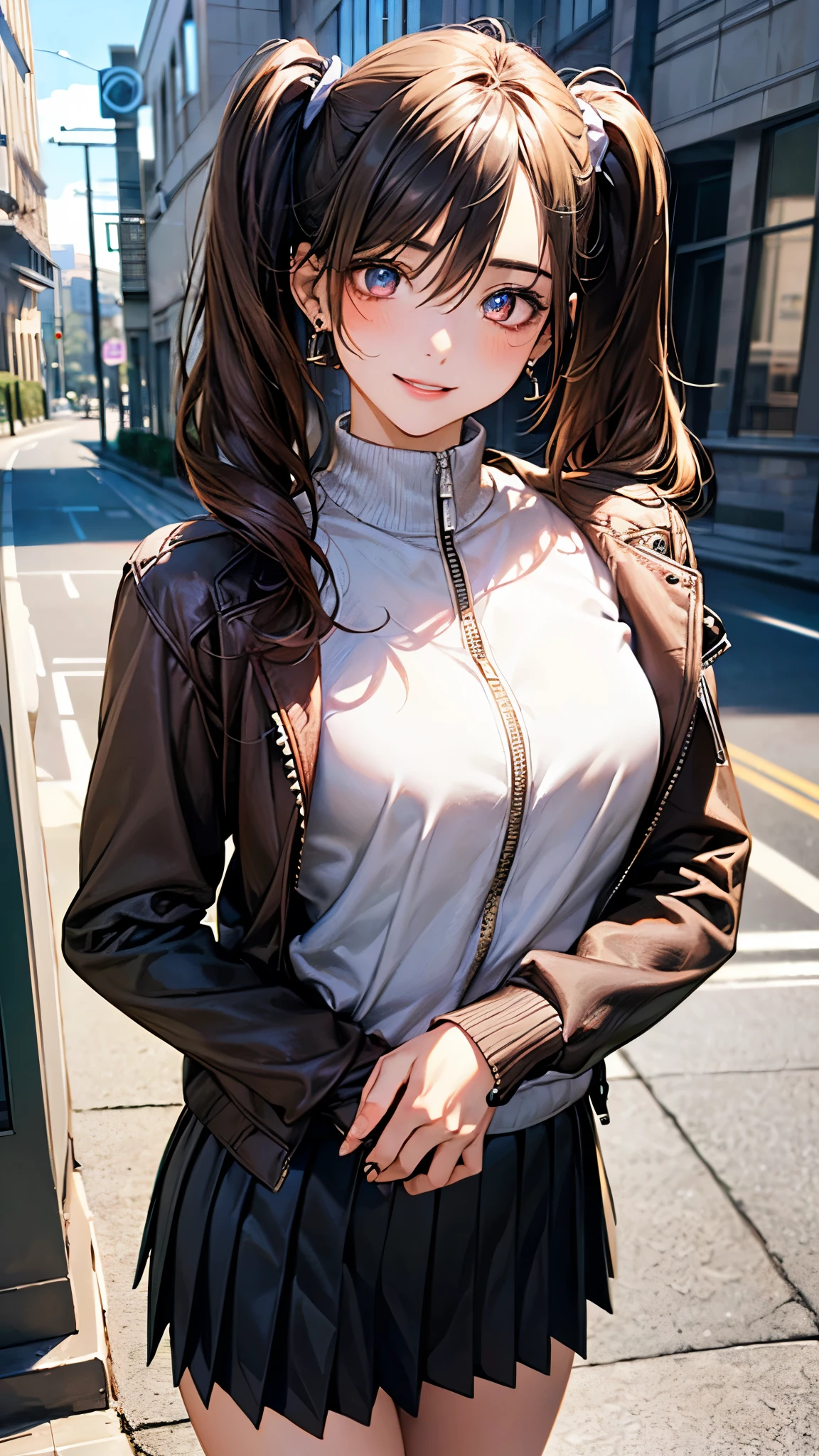 Brown long hair girl brown eyes brown blush face cat ears brown cat tail wearing bronze bodysuit