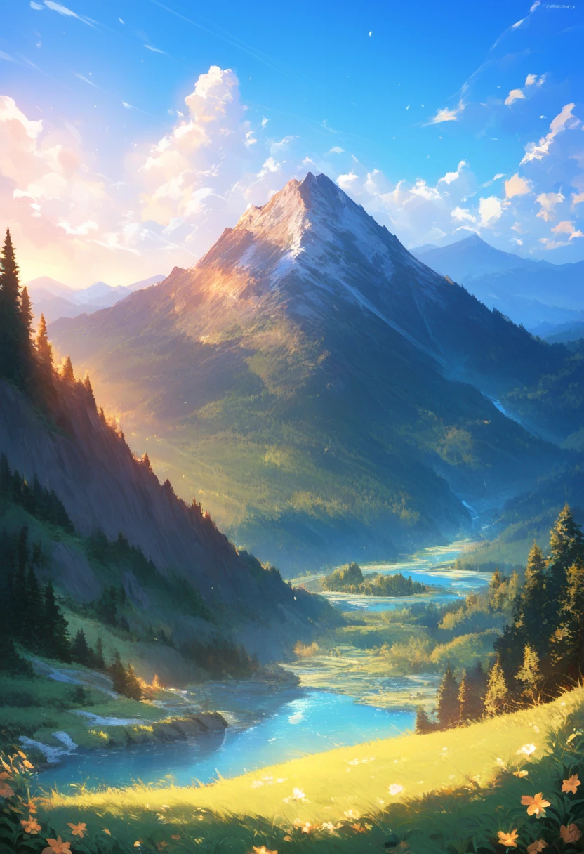 Score_9, score_8_up, score_7_up, score_6_up, source_anime, Hills, mountains, rivers,detailed,Detailed lighting,Heartwarming view