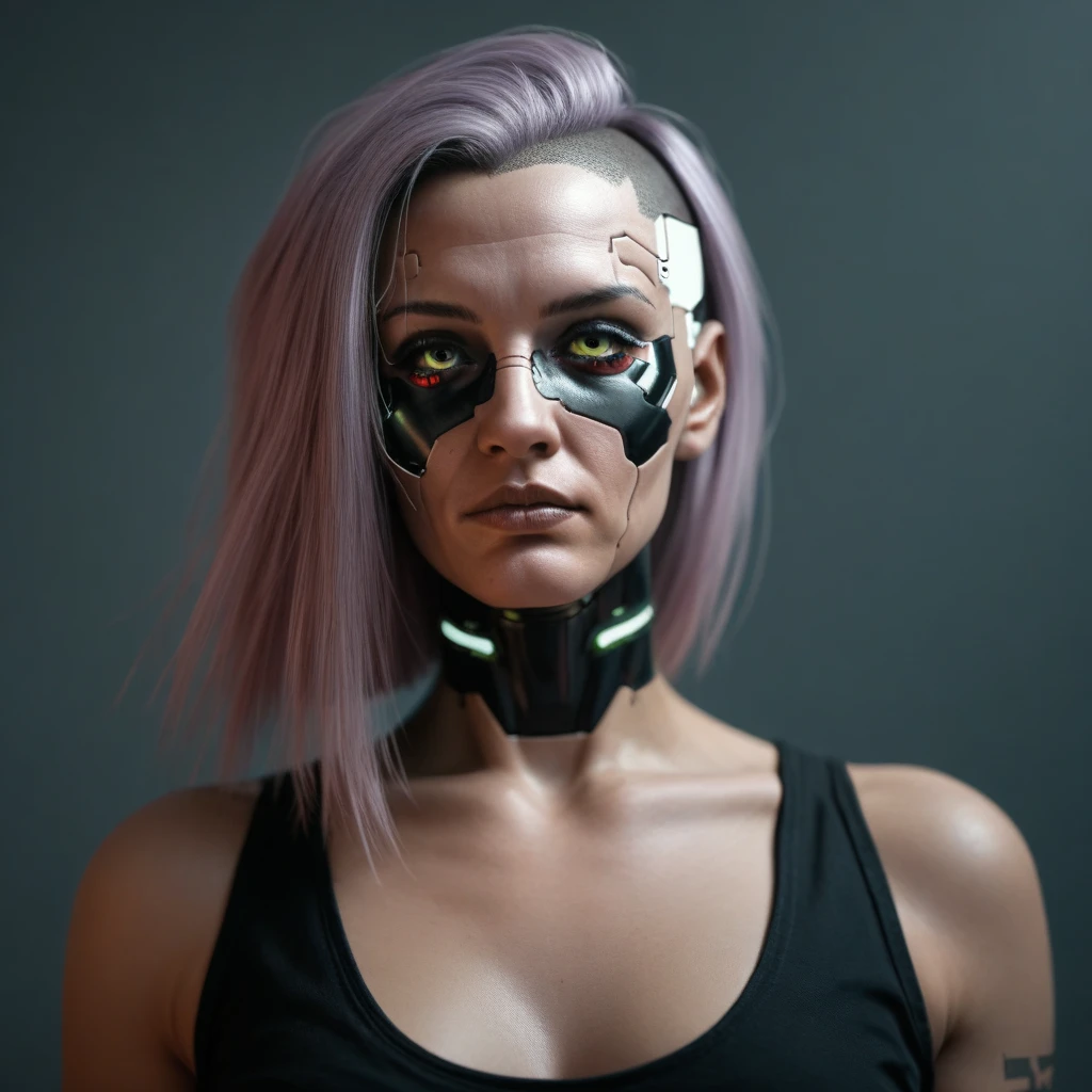 arafed woman with a mask and a metal headpiece, cyberpunk face, beautiful cyberpunk girl face, cybernetic machine female face, hyper-realistic cyberpunk style, wojtek fus, cyberpunk style ， hyperrealistic, cyberpunk horror style, cyborg girl, cyborg - girl, portrait of a cyberpunk cyborg, cyberpunk cyborg, trending on artstation 4k, cyberpunk cyborg wasp