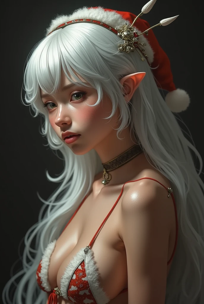 A sweaty pale skinned futanari demon relaxing in the hot spring naked as it snows around her (immense detail)