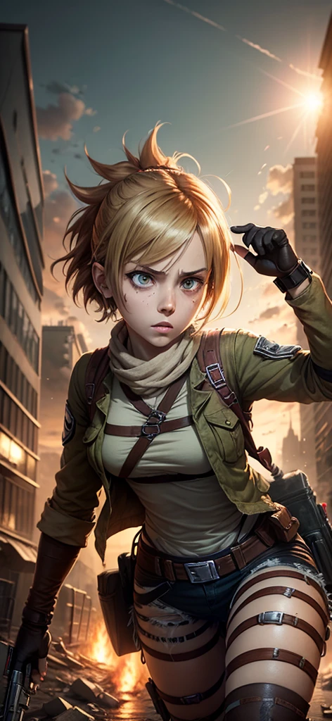  Attack on Titan Annie ,  post-apocalyptic , female titan, bokeh, I don&#39;t like,  side lighting, A hyper-realistic ,   Spiderman formal costume with ray tracing ,  Full body , caer, super mad,  Crazy Female Giant , apocalypse, Realistic Titans , Look from below,