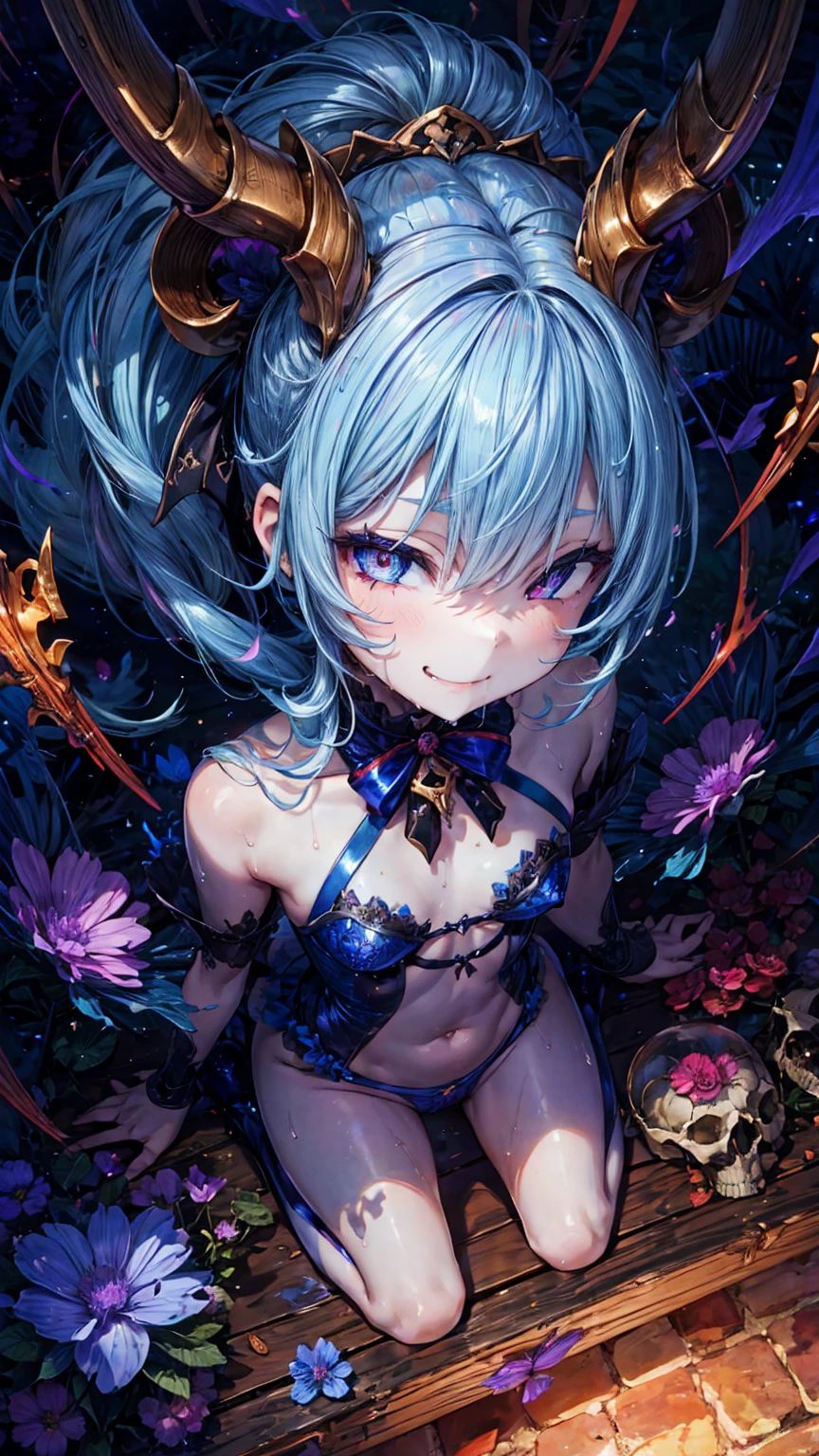 Parameters(Official Art,unity 8k wallpaper,Very detailed,high quality,最high quality:0.9),(zenTangle,Mandala,Tangle,enTangle:0.6), Tight micro bikini, Erect nipples, Wet Skin, Glowing Skin, Flat Color,(1 Girl:1.5),alone,(Licorice flower),(Goat Skull:1),(Horror),(dark),(Blue pigment:1.33),(Hollow Eyes:1),(Expressionless eyes:1.3), First-person view, devilの女の子, Seductive pose, Pixiv, devil, Spread your legs, Evil spirits,(最high quality, Amazing details:1.5),(Bright Eyes),Blue Black,