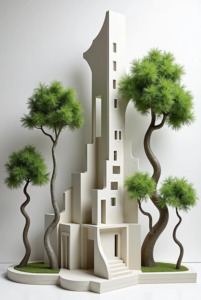 Create 6 objects in the form of decorative house trees maximum 60 cm high, one to resemble the style: zaha hadid.
All architects, and each tree to resemble the style of each architect.