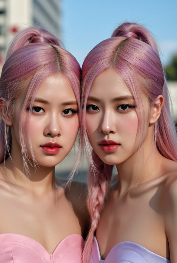 (Photoreal: 1.4), (Hyperrealistic: 1.4), (Realistic: 1.3), (Smooth Lighting: 1.05), (Improved Cinematic Lighting: 0.9), 32K,duo,Two women in costume taking selfies on the street,colorful pigtail, anime cosplaying, 20 Year Old Girls, Realistic Lighting, Backlight, Face Lights, Ray Trace, (Whitening Light: 1.2), (Image Enhancement: 1.4), ( Best Quality Real Skin: 1.4), Fine Eyes, Fine Face, Fine Eyes, (Increased Body Line Mood: 1.1), Oversized Breasts, Big, (Increased Skin Texture Beauty: 1.1),protruding