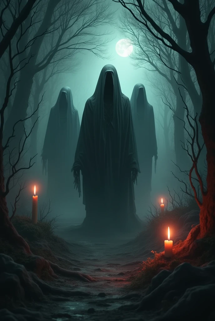 Image with ghosts and souls in pain, black and white, and orange carnival type only