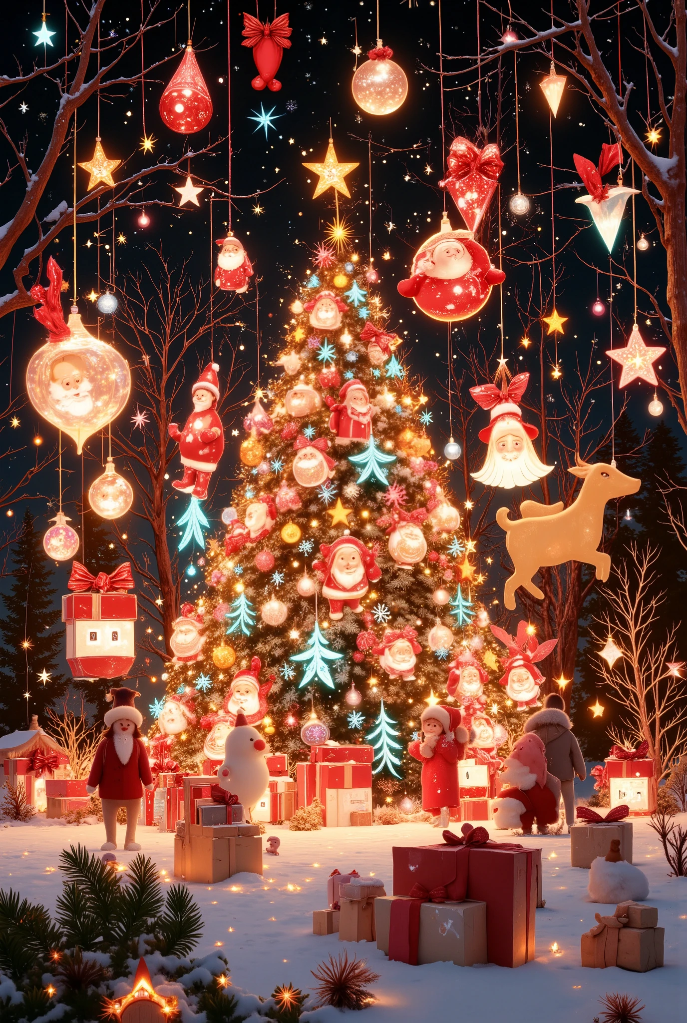 ((masterpiece, top quality, high res, highly detailed CG unified 8k wallpaper, RAW photo, detailed artography), Christmas graffiti), Multiple Exposures , Overlay that combines Flame Light and Xmas