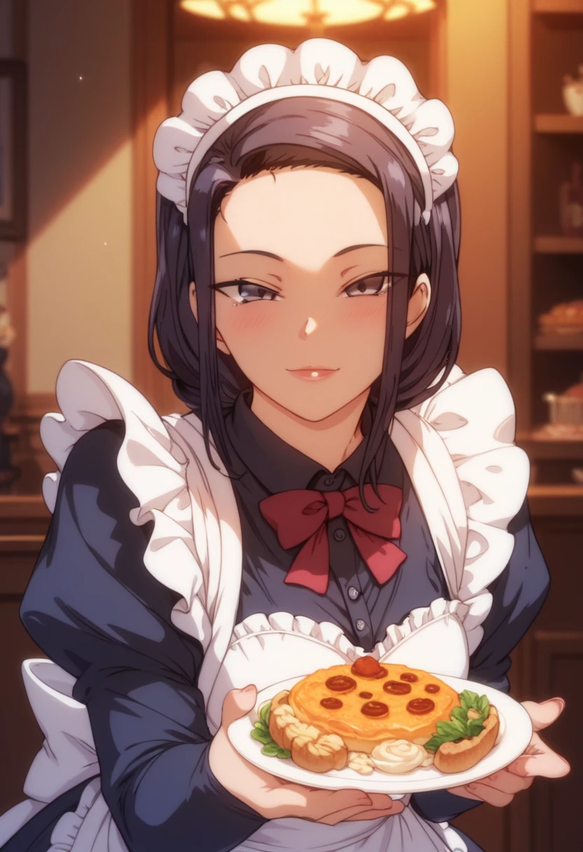 Tsubaki :  dressed as a maid, Food.