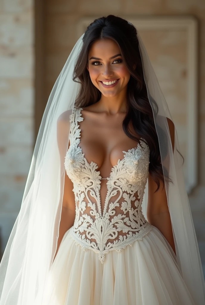 (realistic:1.5), 8k, Super detailed beautiful girl, 1 girl, (a sunny day:1.5), intricate body details (highest quality: 1.0), (Super high sharpness: 1.0),（Beautiful and delicate depiction of eyes）,(((Walking the runway in a topless wedding dress))),unreal engine:1.4,photorealistic:1.4, skin texture:1.4, masterpiece:1.8, smile、((spread legs))