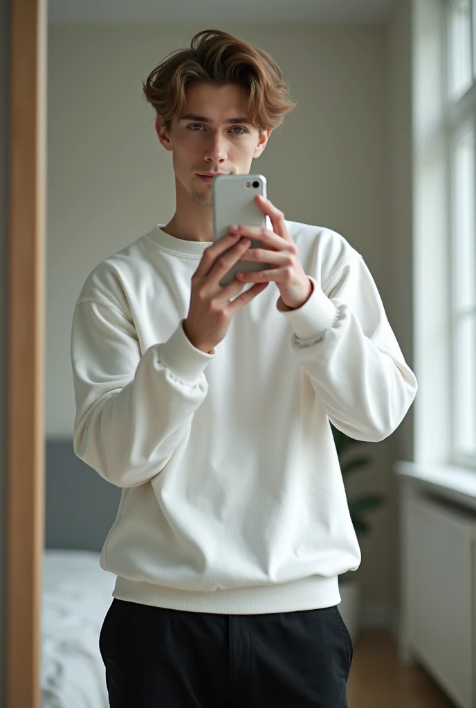 Aesthetic boy mirror selfie
