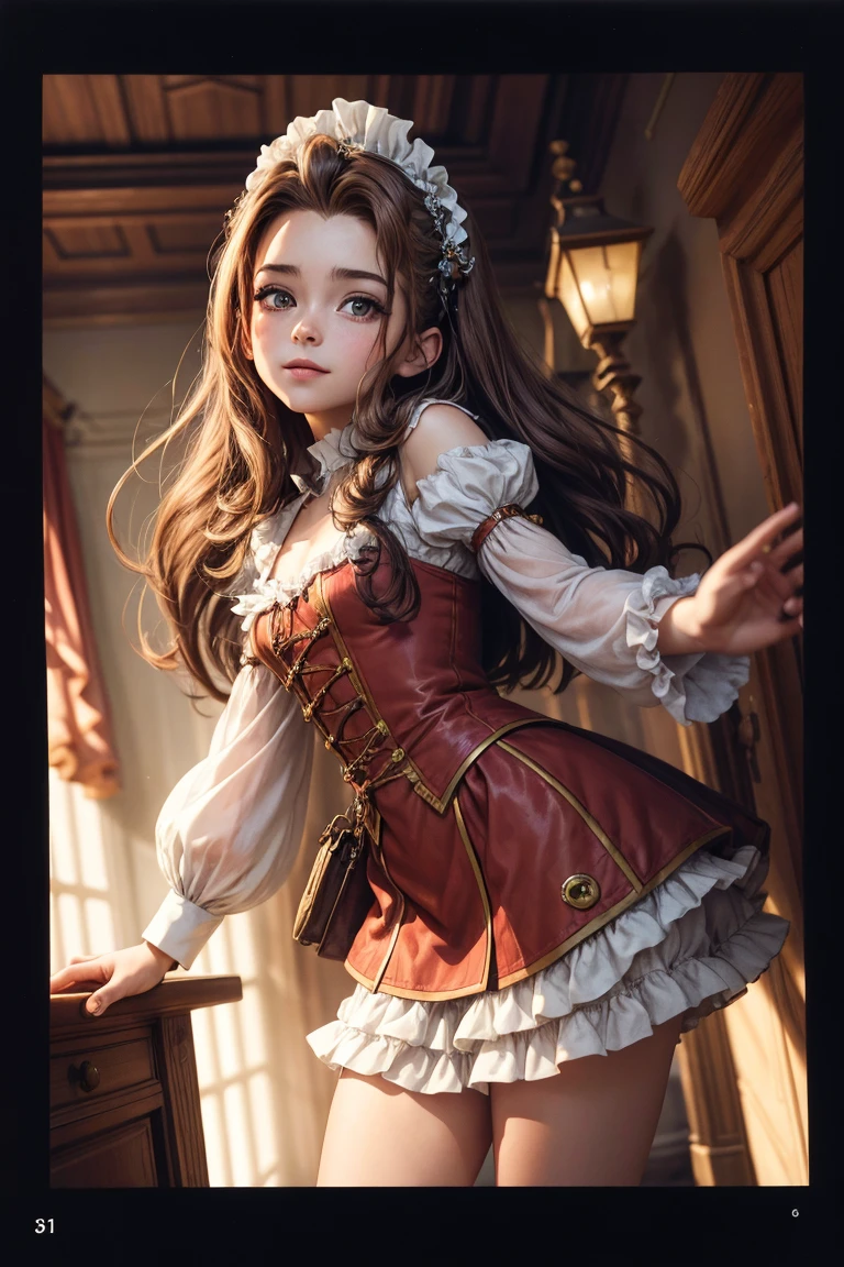 (photographie d'une Aerith Gainsborough de 20 ans), (Pas de gros plan), visage très détaillé, (sourire:0.7) (arrière-plan intérieur sombre, lunatique, étude privée:1.3), dirigeable de pirate steampunk, nikon D850, photographie de stock de film, pour kodak portra 400 ,appareil photo f1.6 lentilles, Bokeh, Style analogique, couleurs riches, hyper réaliste, texture réaliste, éclairage dramatique,  Cinestill 800 , cheveux en bataille, sérieux, (taches de rousseur:0.4), peau pâle, jolie sexy