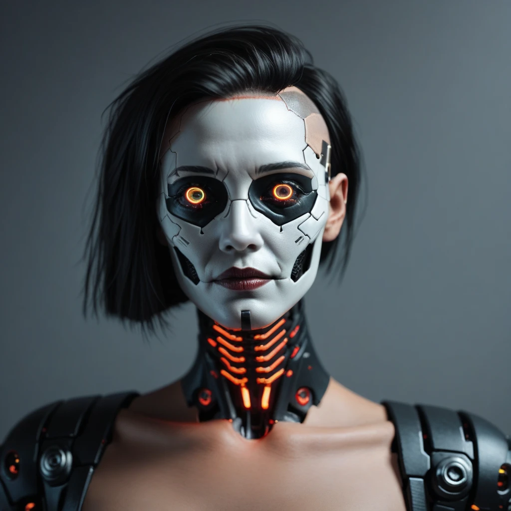 arafed woman with a mask and a metal headpiece, cyberpunk face, beautiful cyberpunk girl face, cybernetic machine female face, hyper-realistic cyberpunk style, wojtek fus, cyberpunk style ， hyperrealistic, cyberpunk horror style, cyborg girl, cyborg - girl, portrait of a cyberpunk cyborg, cyberpunk cyborg, trending on artstation 4k, cyberpunk cyborg waspblond woman with a skeleton mask and a red and white face, cyberpunk horror style, horrific digital art, wojtek fus, detailed portrait of a cyborg, greg beeple, hyper-realistic cyberpunk style, realism | beeple, beeple. hyperrealism, by Russell Dongjun Lu, hyper detailed digital art, wadim kashin. ultra realistic