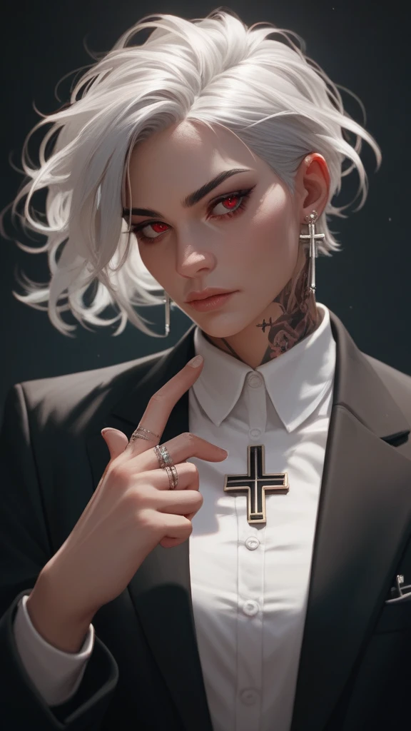 Create a similar photo of a beautiful nun with tattoos on face and hands. Best hyper realistic