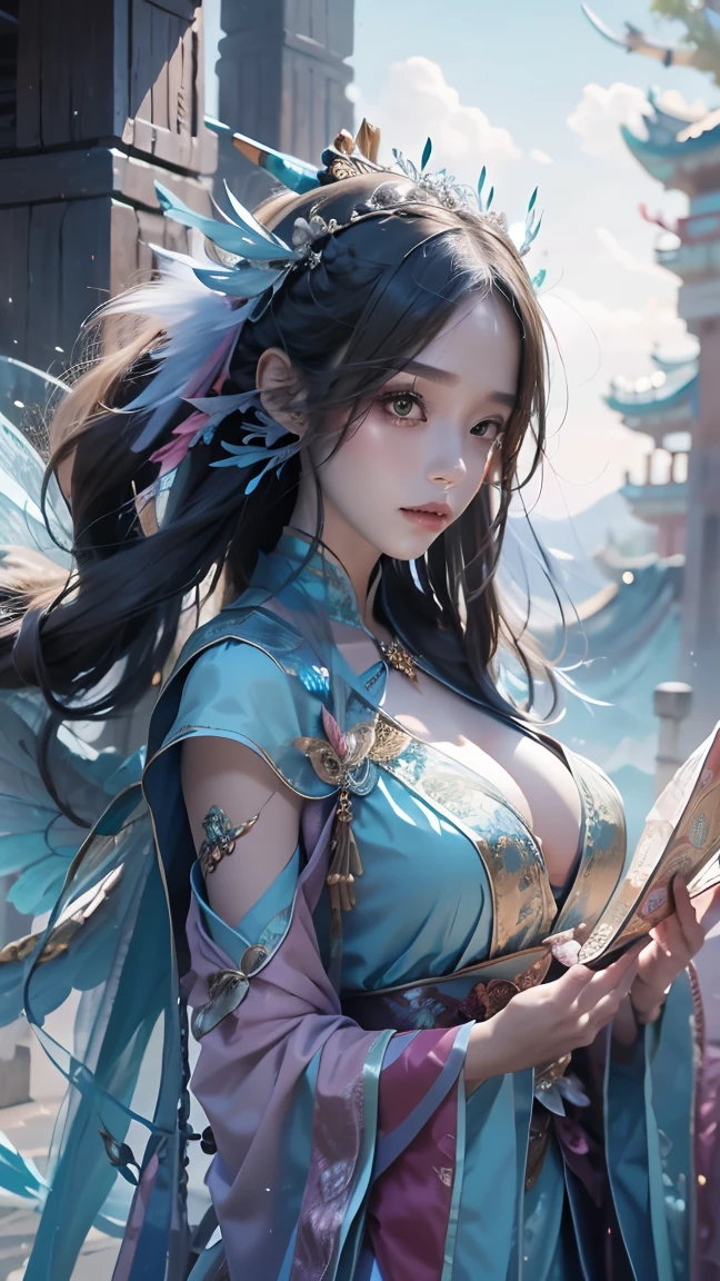 Junaida, Takako Hirai, Surreal, mysterious, strange, fantastical, fantasy, Sci-fi, Japanese anime, Phantasmagoriana, fantasy atlas, geofiction, gigantic creature, beautiful girl on the wings of songs, perfect voluminous body, detailed masterpiece