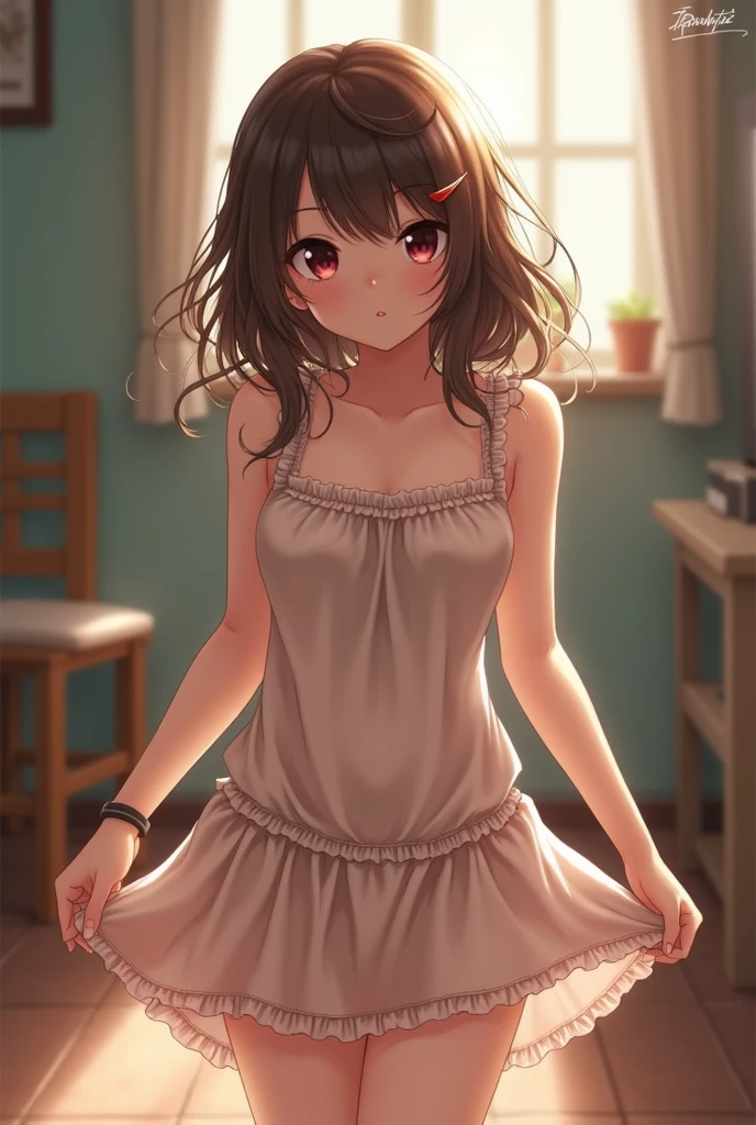A girl lifting her skirt to show her underwear
