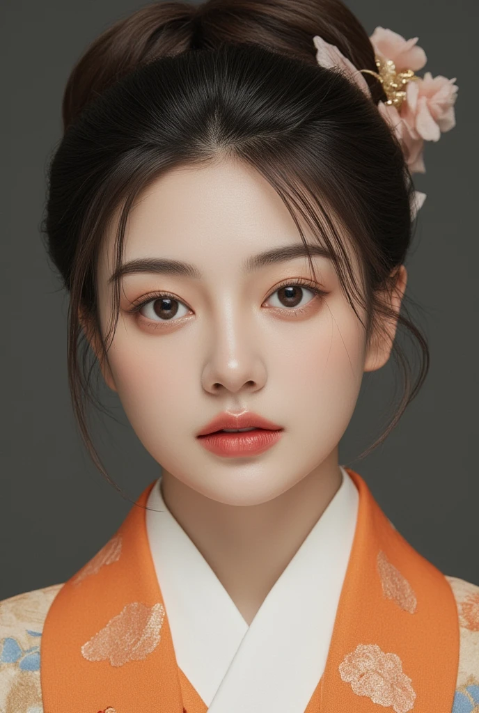 1 woman,Alone, Korea Joseon Dynasty Neat Hairstyle,Tailor-made stylish hanbok , realistic,lips,parted lips, cowboy shot ,winter,night,Korea Joseon Dynasty Blurry Background ,Zitome,Exquisite Korean Joseon Dynasty Background ,