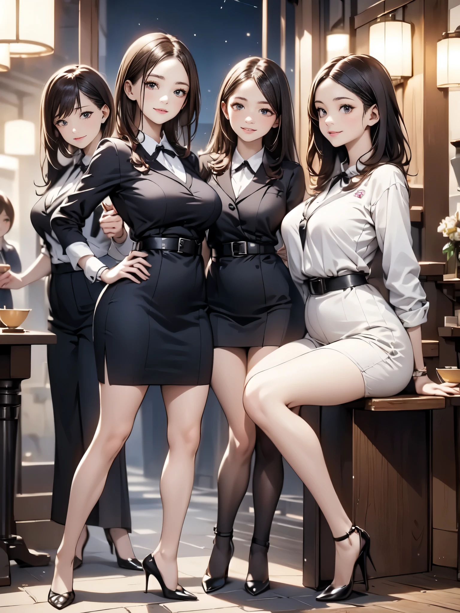 full bodyesbian, Focalors:1.2, Big breasts fat buttocks beauty:1.4, plumw，mature，Middle-aged beauty:1.1, ((Dark brown hair, hugetits:1.4 )), (Black lace top, Black suit pants, standingn:1.2), Highly detailed facial and skin texture, A detailed eye, 二重まぶた --auto