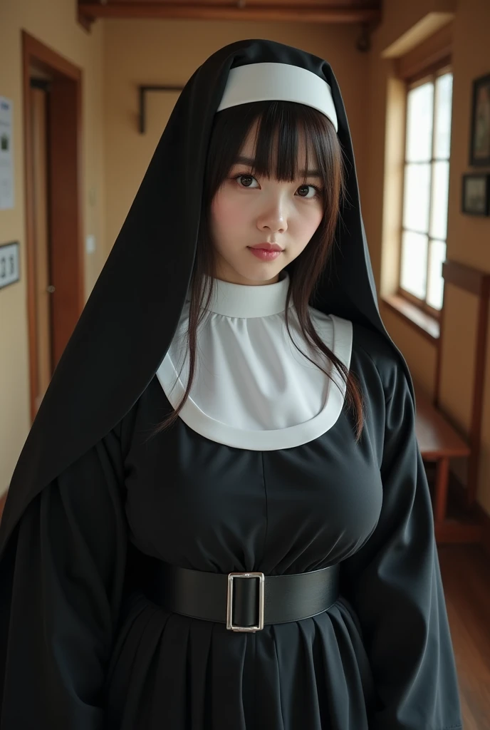 (Ultra-high resolution,Realistic,Highest quality,Photorealistic),(8k,RAW Photos,Highest quality,)Sister,,Nuns,woman,Beauty,beautiful girl,Big Breasts,Upper breast,The upper breast is visible,transformation,Tongue out,Lewd