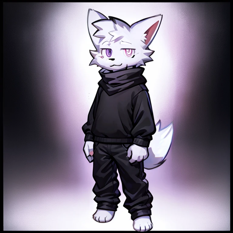 coyote,uploads_On_e621,,Furry_Male,short_Grey_Hair,solo,,Grey_coyote,Green_Ear_Top,Black sweatshirt,black long pants,athletic sneakers,standing on your feet,Super cute face ,Empty meadows,Clear background,rays of sunshine