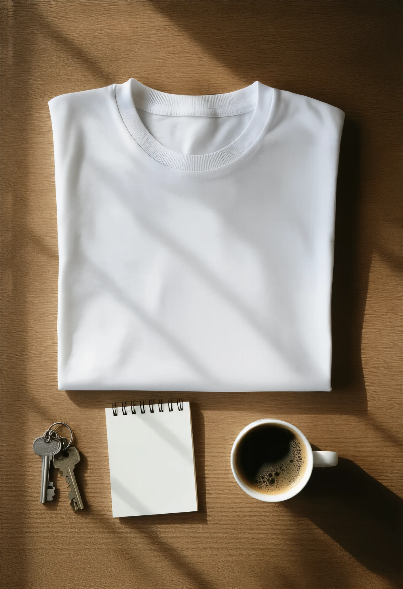 A close up of a white shirt and a cup of coffee - SeaArt AI