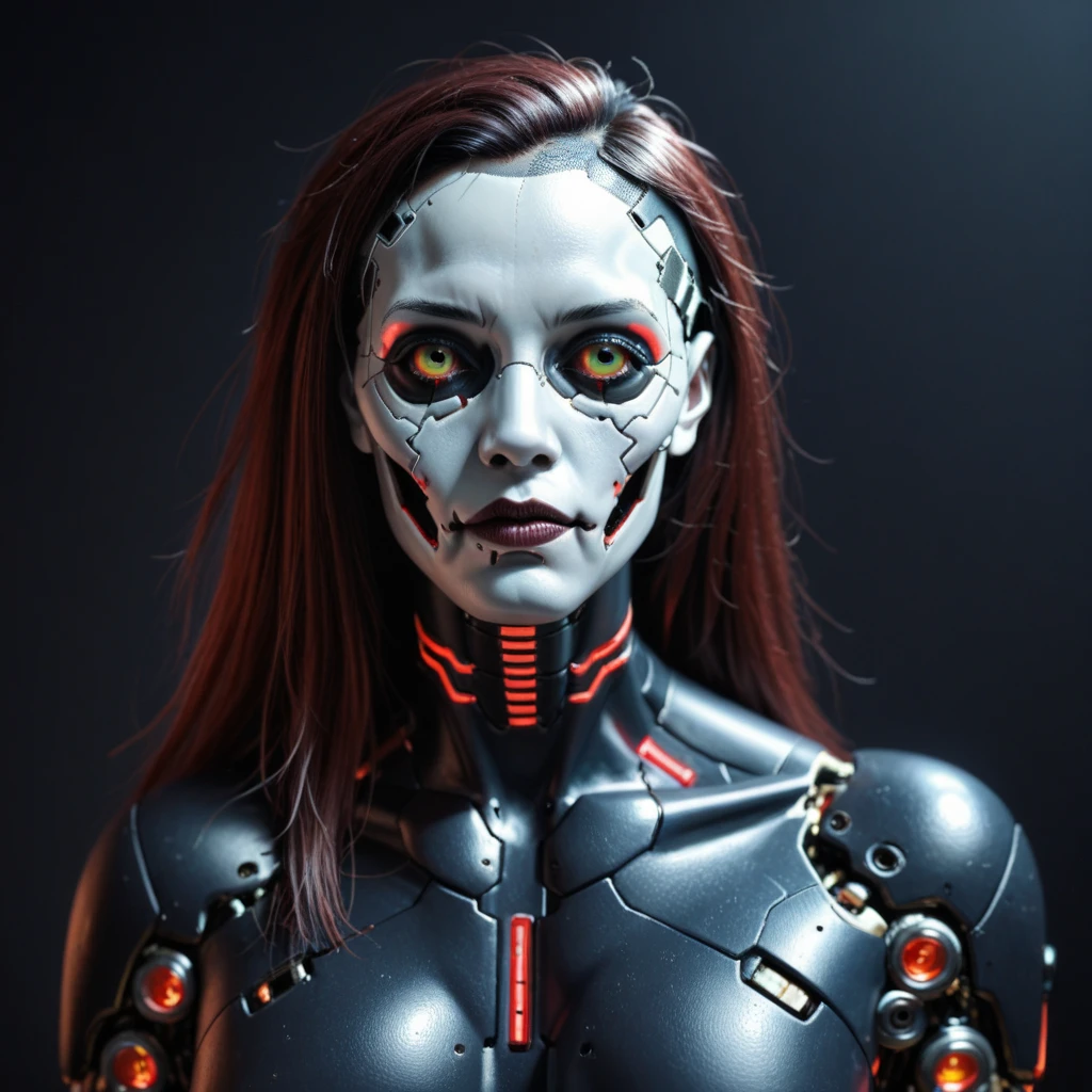 arafed woman with a mask and a metal headpiece, cyberpunk face, beautiful cyberpunk girl face, cybernetic machine female face, hyper-realistic cyberpunk style, wojtek fus, cyberpunk style ， hyperrealistic, cyberpunk horror style, cyborg girl, cyborg - girl, portrait of a cyberpunk cyborg, cyberpunk cyborg, trending on artstation 4k, cyberpunk cyborg waspblond woman with a skeleton mask and a red and white face, cyberpunk horror style, horrific digital art, wojtek fus, detailed portrait of a cyborg, greg beeple, hyper-realistic cyberpunk style, realism | beeple, beeple. hyperrealism, by Russell Dongjun Lu, hyper detailed digital art, wadim kashin. ultra realistic