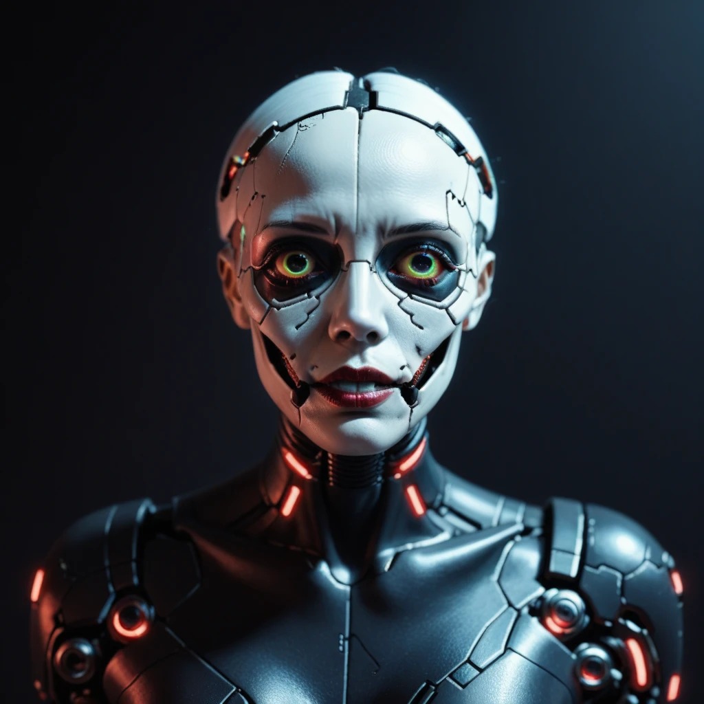 arafed woman with a mask and a metal headpiece, cyberpunk face, beautiful cyberpunk girl face, cybernetic machine female face, hyper-realistic cyberpunk style, wojtek fus, cyberpunk style ， hyperrealistic, cyberpunk horror style, cyborg girl, cyborg - girl, portrait of a cyberpunk cyborg, cyberpunk cyborg, trending on artstation 4k, cyberpunk cyborg waspblond woman with a skeleton mask and a red and white face, cyberpunk horror style, horrific digital art, wojtek fus, detailed portrait of a cyborg, greg beeple, hyper-realistic cyberpunk style, realism | beeple, beeple. hyperrealism, by Russell Dongjun Lu, hyper detailed digital art, wadim kashin. ultra realistic