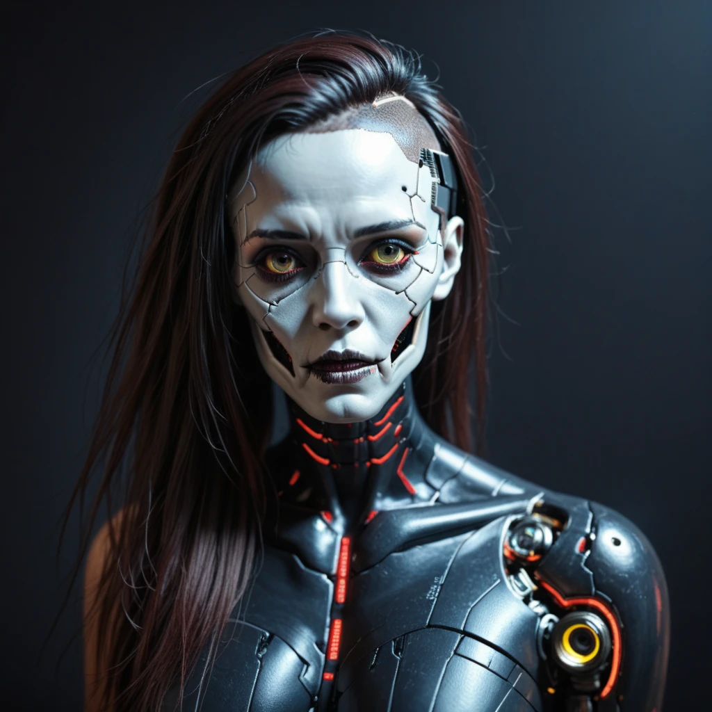 arafed woman with a mask and a metal headpiece, cyberpunk face, beautiful cyberpunk girl face, cybernetic machine female face, hyper-realistic cyberpunk style, wojtek fus, cyberpunk style ， hyperrealistic, cyberpunk horror style, cyborg girl, cyborg - girl, portrait of a cyberpunk cyborg, cyberpunk cyborg, trending on artstation 4k, cyberpunk cyborg waspblond woman with a skeleton mask and a red and white face, cyberpunk horror style, horrific digital art, wojtek fus, detailed portrait of a cyborg, greg beeple, hyper-realistic cyberpunk style, realism | beeple, beeple. hyperrealism, by Russell Dongjun Lu, hyper detailed digital art, wadim kashin. ultra realistic