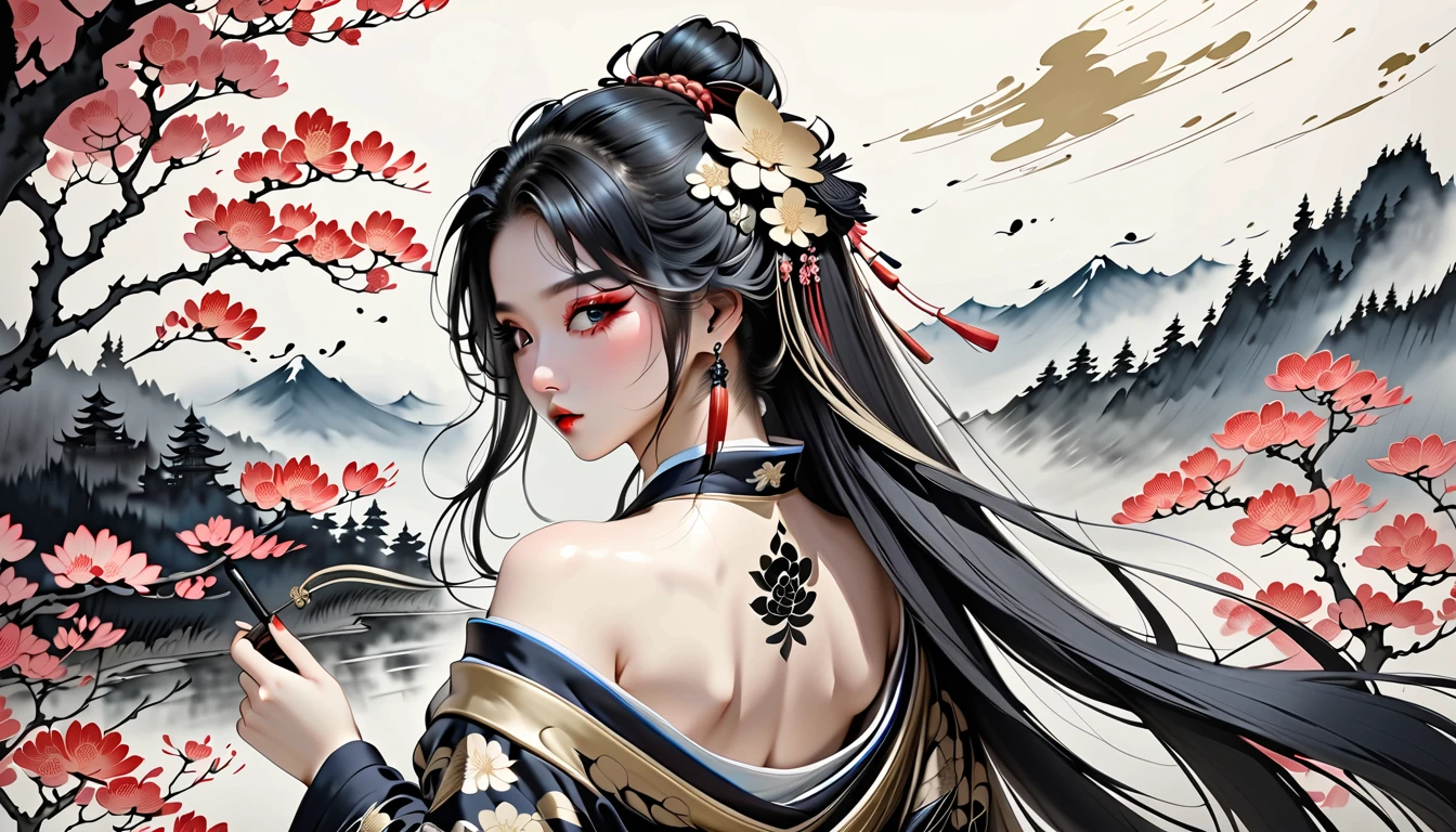 official art, unified 8k wallpaper, Super detailed, Beautiful and beautiful, masterpiece, best quality, (Zentangle, dispute, twist), (fractal art: 1.4), 1 girl, black hair, China人, bare shoulders, short skirt, calf, navel, Very detailed, dynamic angle, cowboy shooting, (The most beautiful form of chaos), flowing, (bright colors), Oak, (half: 1.2), China, (Thangka Feitian: 1.5), (ribbon: 1.3), (Dream: 1.5), (hanfu: 1.5), China人 dragon, China人 phoenix, (Smile: 0.5), (China人 deity),