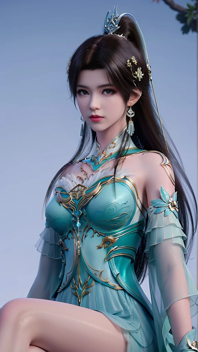 (masterpiece), (best quality: 1.5), 8k, Very perfect, Very smooth, absurd, high,
xuner,1 girl, solo, black hair, long hair, ponytail, hair decoration, green dress, gold decoration, (sleeve length:1.1), see-through sleeves, detached collar, shiny clothes, shiny skin, earrings, jewelry , closed mouth, (looking at the audience:1.1), small smile, breasts, (pale skin:1.2), thin, narrow waist, Glowing skin, oil skin,
(gloss:1.3), slender legs, high heels, wind lifter, dynamic pose, branch, (plum blossom: 1.2), blue sky, (upper body:1.3), ferpect lighting, Looking viwer: 1.3, (sitting:1.5),