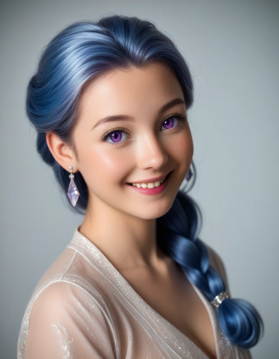 (masterpiece:1.2), (best quality:1.2), award winning photo, 8k, uhd, dslr, Photograph, professional essay, (full body shot:1.2), realistic beautiful detailed Disney Princess Belle or Elsa, all furry, unshaved, {Intricately detailed face, rosy cheeks with a touch of realism (((subtle hints of acne))), (microscopic skin details), (subtle skin pores:1.2), (light freckles:0.8), (translucent skin:1.1), small and refined chin, dainty lips wearing (((cool-toned pink lipstick:1.2))), (soft smile:1.1), (gentle smile:1.1), (shy smile:1.3), (harmonious color palette:1.2), (((luminous light-colored eyes, enhanced with a delicate soft beige eyeshadow:1.2))), (well-blended eyeshadow:1.1), (minimalist makeup:1.3), (natural makeup look:1.3), (looking at the viewer:1.2), (slight head tilt:0.8), (almond-shaped eyes:1.1), (natural eye size:1.2), (realistic eye proportions:1.3), (detailed irises:1.3), (realistic pupils:1.2), (subtle reflections in the eyes:1.1), (catchlights in the eyes:1.2), (visible iris:1.2), (sharp focus on the eyes:1.3), wearing exquisite, detailed Tiffany & Co.-style earrings, featuring intricate (platinum settings:1.2) with (pavé-set diamonds:1.3), (delicate pear-shaped sapphire drops:1.4), accented with small (amethyst gemstones:1.3), (intricate filigree detailing on the earrings:1.1), (subtle reflections on the gemstones:1.2), (light glinting off the earrings:1.1), delicate gemstone reflections, wearing detailed clothing, detailed fur, fine details, hyperrealistic, 3d render, soft shadows, rim lighting, backlighting, volumetric lighting, global illumination, vibrant colors, elegant, graceful pose, intricate details, photorealistic, sharp focus. The subject is (symmetrical face:1.2), (centered:1.2) positioned in front of a plain, gradient background, bokeh, shallow depth of field in a complementary, muted color like (soft lavender:1.3).