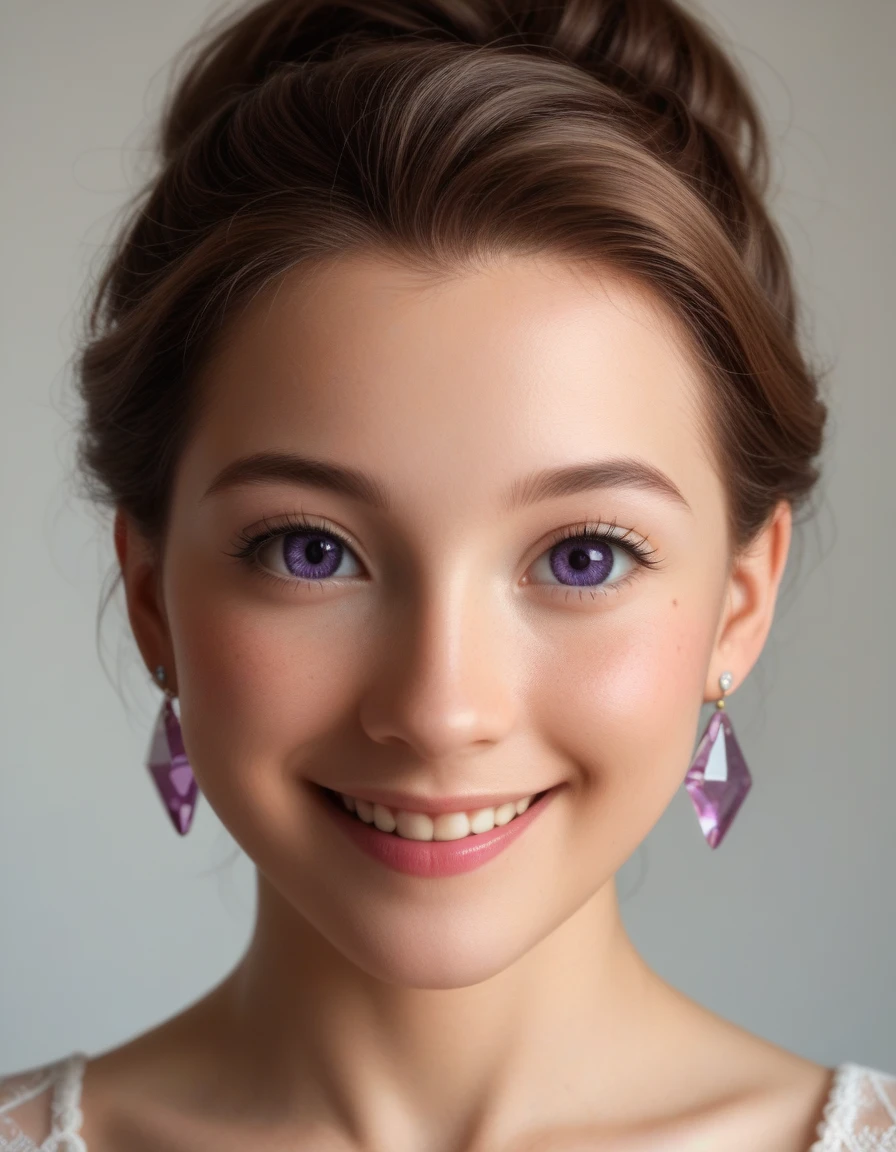 (masterpiece:1.2), (best quality:1.2), award winning photo, 8k, uhd, dslr, Photograph, professional essay, (full body shot:1.2), realistic beautiful detailed Disney Princess Belle or Elsa, all furry, unshaved, {Intricately detailed face, rosy cheeks with a touch of realism (((subtle hints of acne))), (microscopic skin details), (subtle skin pores:1.2), (light freckles:0.8), (translucent skin:1.1), small and refined chin, dainty lips wearing (((cool-toned pink lipstick:1.2))), (soft smile:1.1), (gentle smile:1.1), (shy smile:1.3), (harmonious color palette:1.2), (((luminous light-colored eyes, enhanced with a delicate soft beige eyeshadow:1.2))), (well-blended eyeshadow:1.1), (minimalist makeup:1.3), (natural makeup look:1.3), (looking at the viewer:1.2), (slight head tilt:0.8), (almond-shaped eyes:1.1), (natural eye size:1.2), (realistic eye proportions:1.3), (detailed irises:1.3), (realistic pupils:1.2), (subtle reflections in the eyes:1.1), (catchlights in the eyes:1.2), (visible iris:1.2), (sharp focus on the eyes:1.3), wearing exquisite, detailed Tiffany & Co.-style earrings, featuring intricate (platinum settings:1.2) with (pavé-set diamonds:1.3), (delicate pear-shaped sapphire drops:1.4), accented with small (amethyst gemstones:1.3), (intricate filigree detailing on the earrings:1.1), (subtle reflections on the gemstones:1.2), (light glinting off the earrings:1.1), delicate gemstone reflections, wearing detailed clothing, detailed fur, fine details, hyperrealistic, 3d render, soft shadows, rim lighting, backlighting, volumetric lighting, global illumination, vibrant colors, elegant, graceful pose, intricate details, photorealistic, sharp focus. The subject is (symmetrical face:1.2), (centered:1.2) positioned in front of a plain, gradient background, bokeh, shallow depth of field in a complementary, muted color