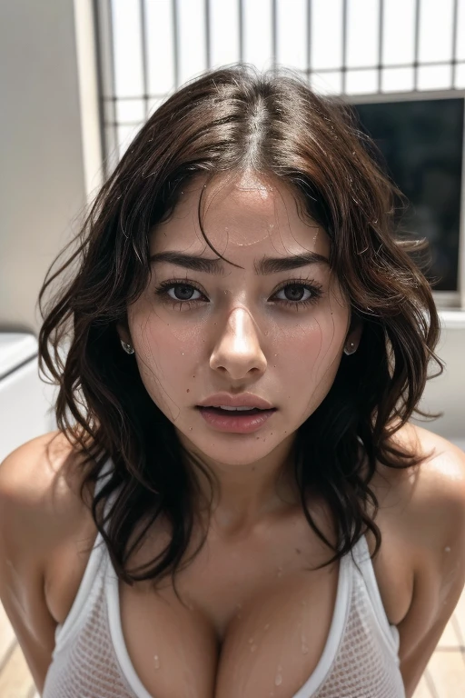 do,  top quality, (  High Resolution CG Unity 8K Wallpaper ), ( top quality),  edge orgasm  、faceフォーカス、  women who open their mouth and close their eyes 、Edgy woman_face、Age 30、  black hair、Very small toilet、((sweat) ),((sweatで光る肌))((sweatで光る鎖骨,sweatで光るface)),（(sweatだくの肌))((sweatで濡れた肌)),  beautiful Japanese actress  ,  Emily Ratajkowski  , from below,