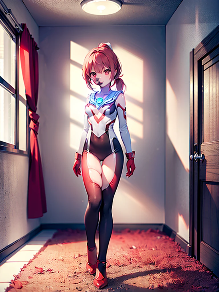 a girl standing, Ochako Uraraka, lace pink bodysuit, medium breasts, small nippless, lace g-string, sexy legs, beautiful legs, perfect body, detailed, Masterpiece. bedroom, sunrise