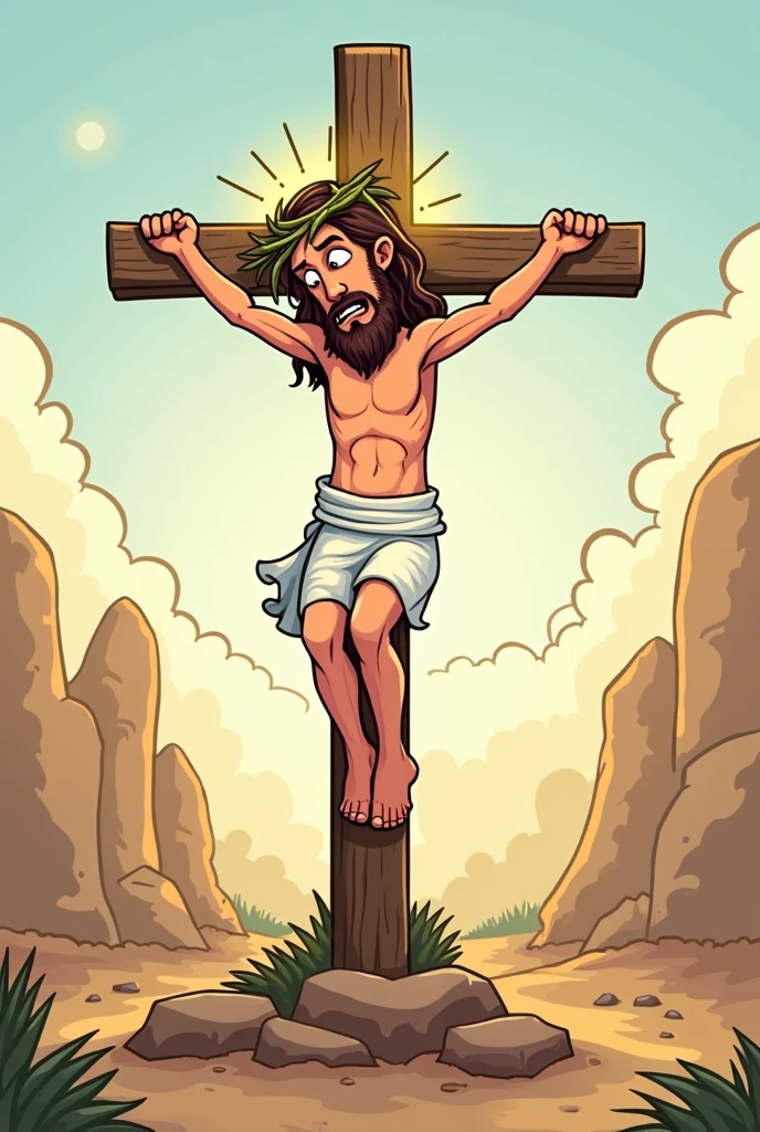 Make a minion version of Brazilian President Bolsonaro crucified and wearing a crown of thorns