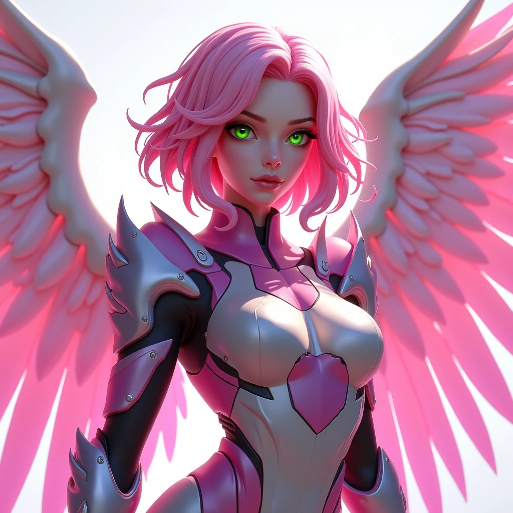 werna, black sclera, wings, dragoness, big breast, vagina ,white body, pink wing, nipples, bakugan, solo