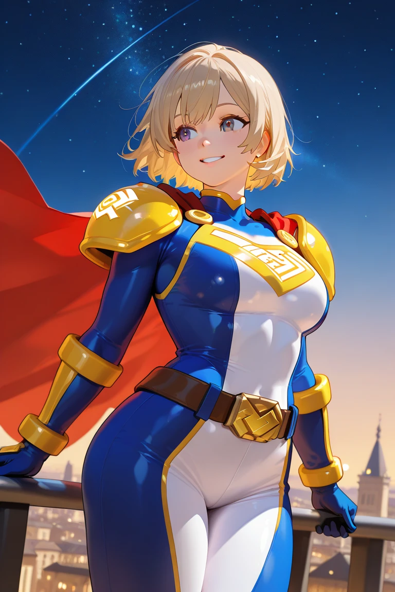 Captain marvel,  native  girl,  dark-skinned_female,  digital art, trending on artstation,  yellow hair,  short hair 