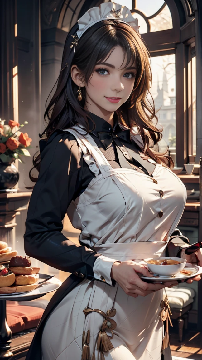 (Highest quality, masterpiece), (Ultra-high resolution, 8K RAW Photos, Photorealistic:1.5, Cinema Lighting, Fabric Shading, Thin contours, Clear focus:1.2), Beautiful mature woman making tea_Garden party, Standing by the round table, (pouring tea from a teapot into a cup:1.2), Leaning forward, (Meisen tea set, you can, Tea cup, Some cakes on a plate), Delicate and elegant English style white table with gold accents and royal decorations。_green, (Wearing a dark green maid outfit:1.5, Cleavage, Green maid costume:1.2, Long Flared Skirt, apron, Bow tie on chest), Tall Sally, Long legs, Gray Hair, (Wearing thin glasses:1.2), (Mature Woman:1.5, 2, alone), (Large Breasts, Saggy breasts, big , Tight waist), whole bodyesbian, (medium short Gray Hair, Hair on one eye, (Updo:1.2), Side Lock, Asymmetrical Hair, Wavy Hair), (thin and bright pupils, Highlighted, detailed eyes:1.3, A face with attention to detail, perfect face shape, Bloodshot eyes), (A seductive smile, Half-close your eyes:1.2), (Looking at the audience:1.3), (Dutch Angle, whole body:0.3, From below:1.2), ((Correct Anatomy:1.5, The right move)), (Ideal body proportions), (Outdoor:1.2, grassland),