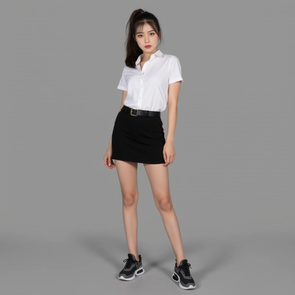 absurdres, RAW photo, extremely delicate and beautiful, masterpiece, Best Quality, ultra high resolution, 32k, hyperrealistic, ultra-detailed, in her 20s, delicate facial features, tearful mole, earring, medium breasts, full body shot, shorter middle hair, black hair, golf uniform, shirt, shorts,