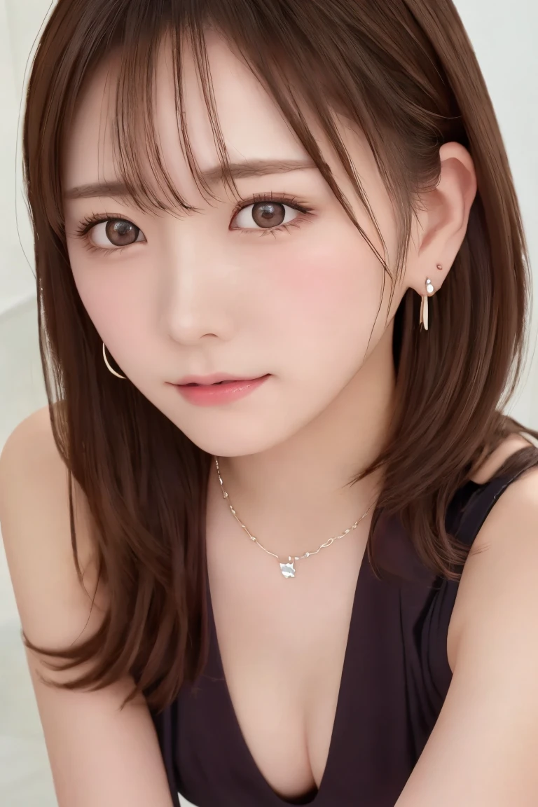   top quality  , ( beautiful)、 beautiful女性、solo、1 person、Precision Eyes、  medium hair 、   brown eyes  、  brown hainskin、Completely naked、 perfect total nudity 、nude、Precision nipples、Inner Chest、 upper body、 on all fours、 wet hair 、Close-up、Shoot from below、Crying face、Earrings、 necklace、 penis 