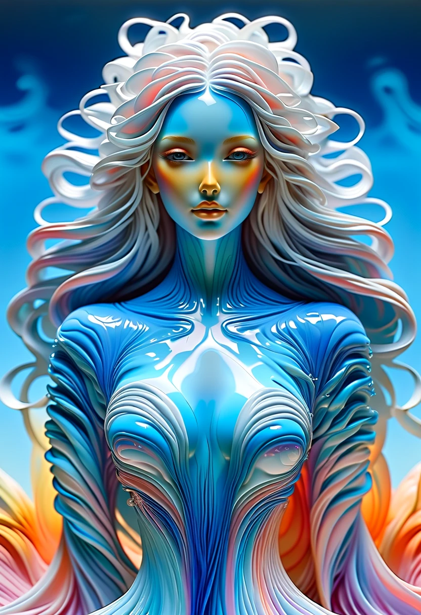 A photograph of a very beautiful young woman, body portrait, agate with a liquid and ethereal quality that suggests fusion, agate in a sea snail, seashell with agate, fusion of the modern portrait of Sebastian Faena with the mystical symbolism of Madeleine Jeanne Lemaire, intricate details , vivid colors, digital painting, ultra-realistic and dramatic lighting. splah, dripped paint, spatula art, fractar and 3D mandala, full body female model, transparent clothing, stormy ocean, violent waves with foams and bubbles, huge full moon, huge snail and pearl, shiny pearls, ivory skin, agate skin, goddess venus standing on sea snail shell, agate colors merge, viridian colors, luminescent colors,