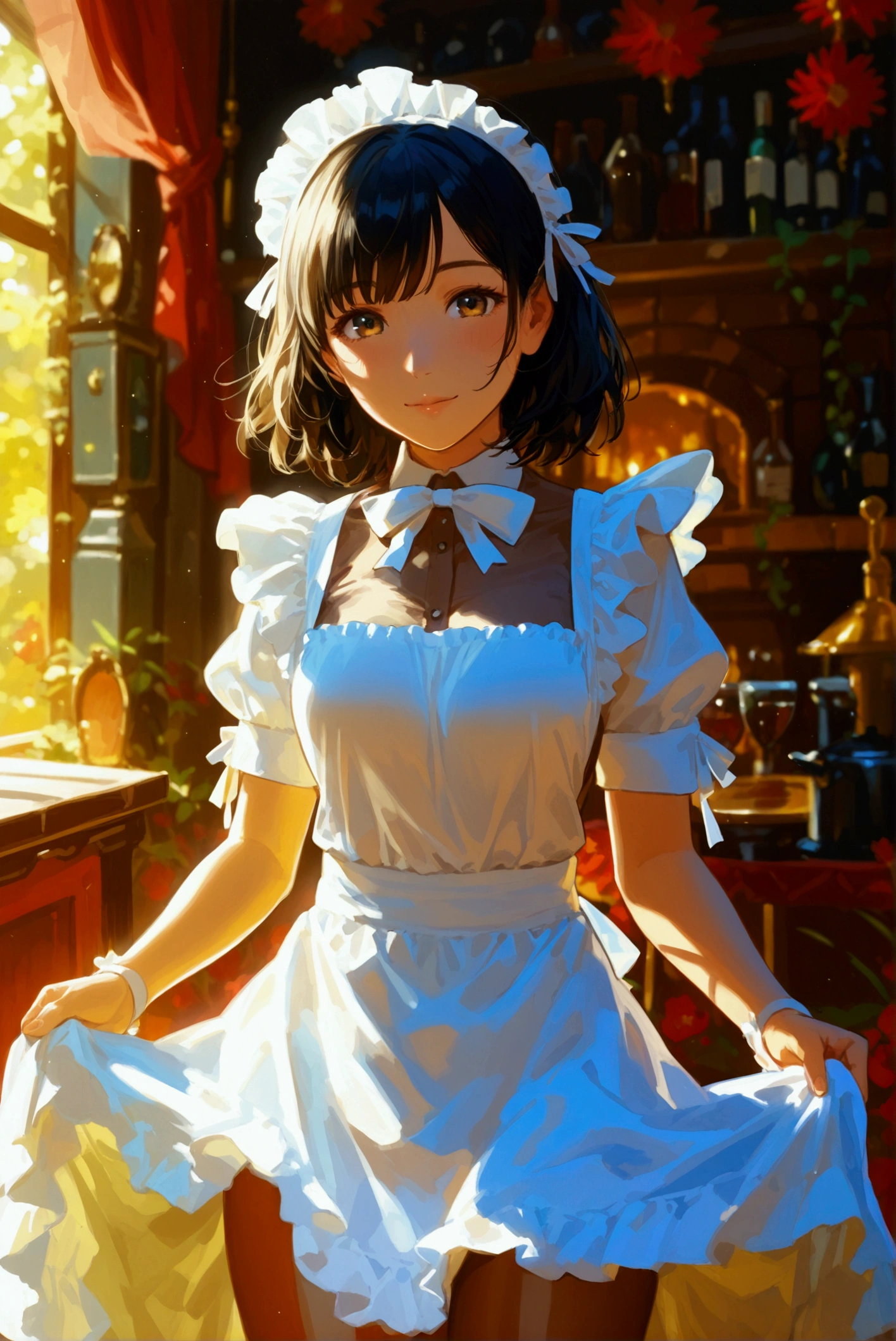 Wear maid clothes and lift up your skirt