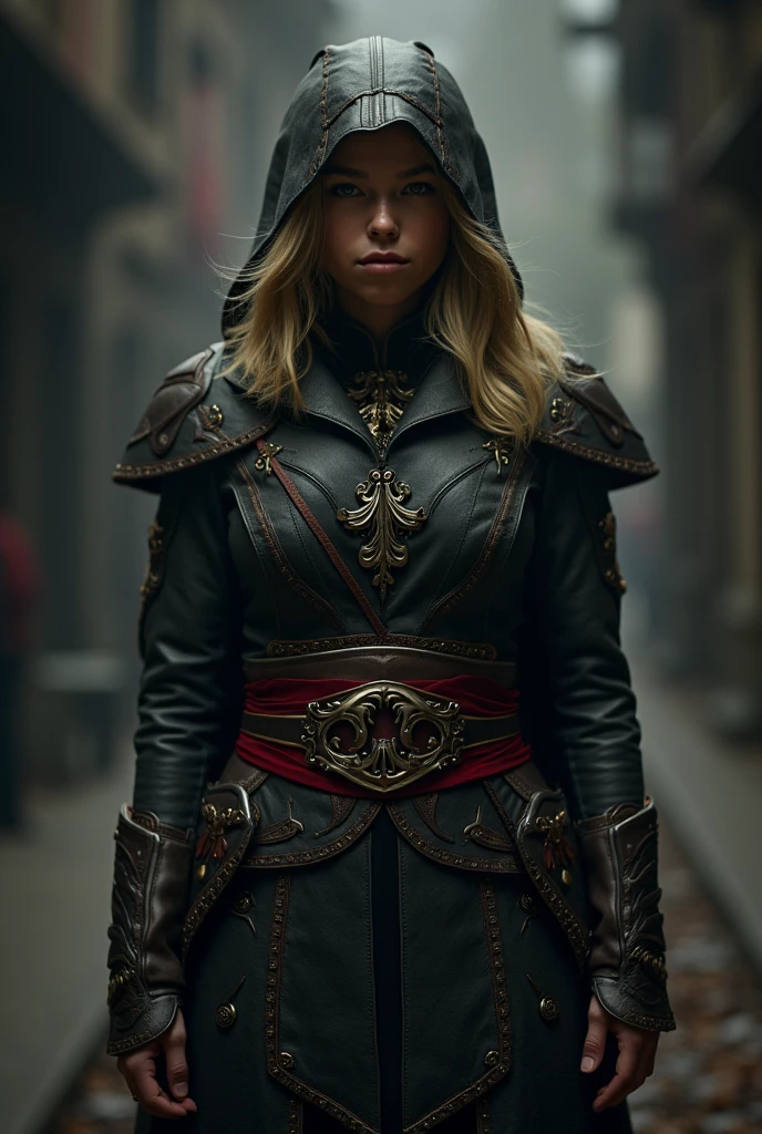 Milly Alcock, blonde hair, assassin's creed outfit 