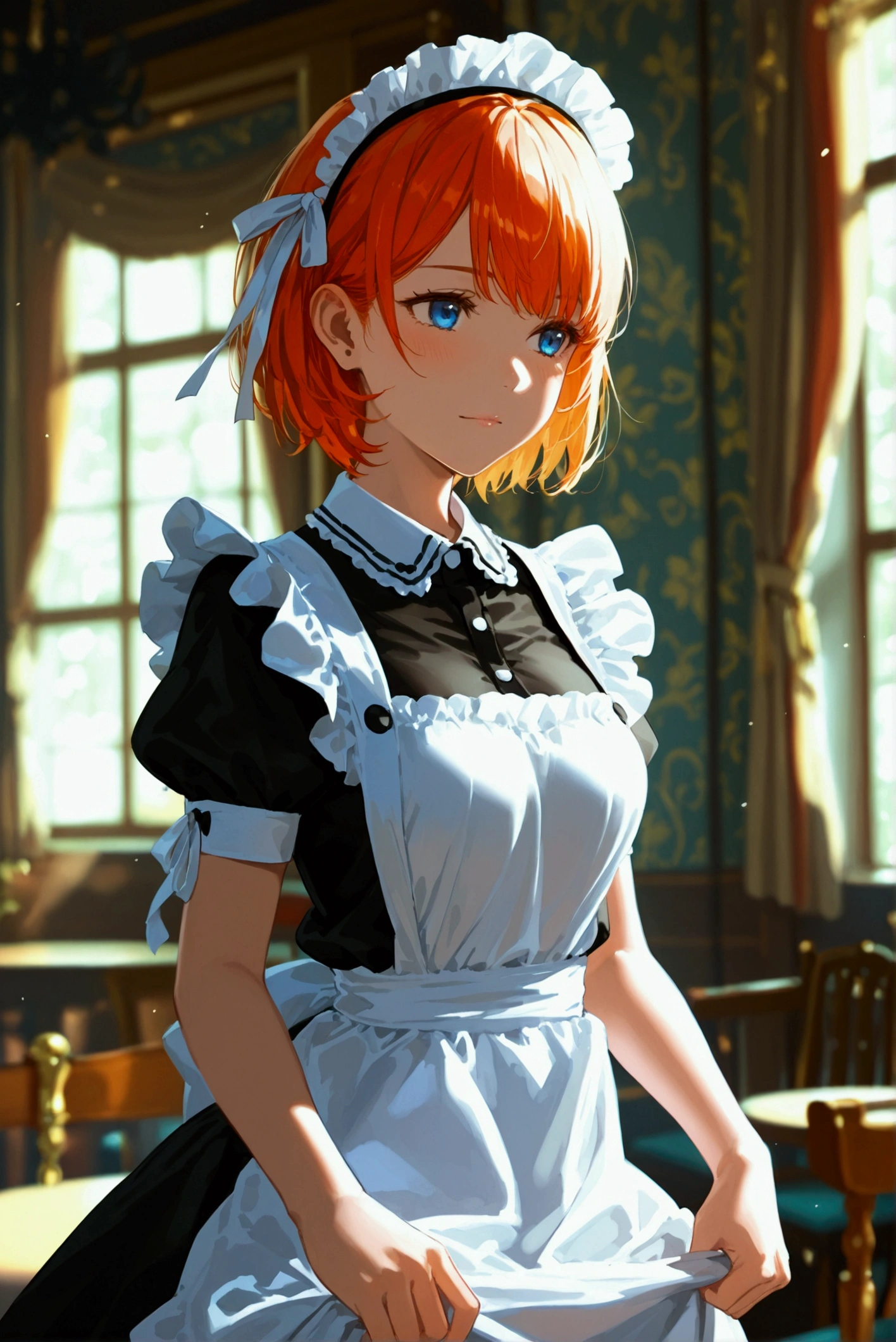 Wear maid clothes and lift up skirts that are too short