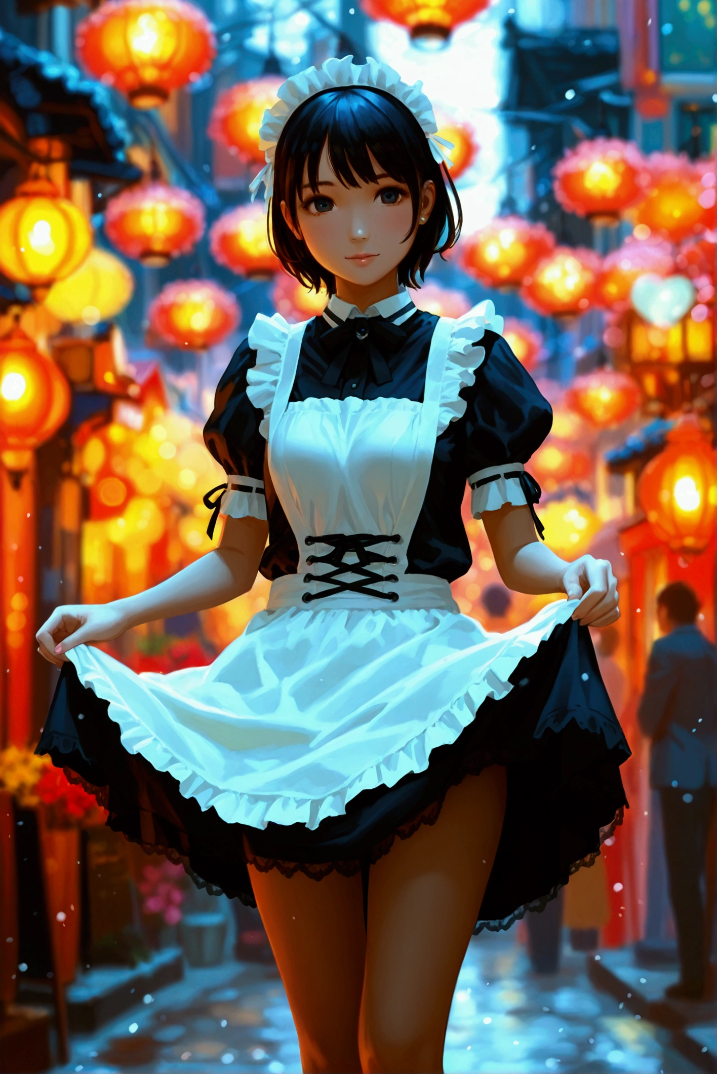 Wear maid clothes and lift up skirts that are too short