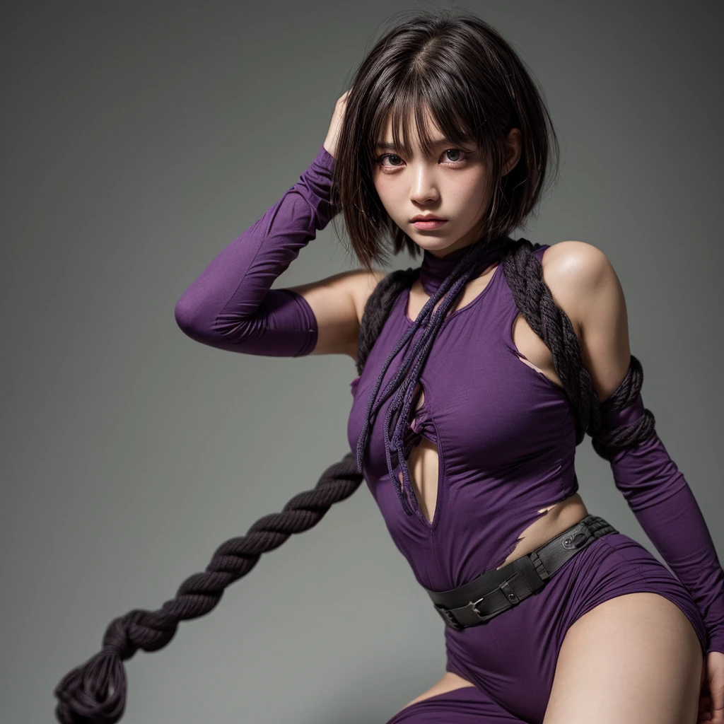 (masterpiece, best quality:1.2), 1girl, solo, professional lightings, cinematic lightings, 8k wallpaper, ultra realistic portrait of chichi, dragonball, chichi_dbz, ((sleeveless, purple China dress, orange neckerchief)), earrings, bangle, foots, detailed face, detailed eyes, fine eyes, highres, ultra realistic & detailed skin texture, ultra slim waist, perfect slim body style, black hair, ((dango hair, bangs)), big eyes, double eyelids, (((ultra huge breasts, ultra huge tits, ultra huge boob, ultra huge cleavages))), (in living room, TV, view palms tree via window:1.15, ocean and beach view via window:1.25, pink painted wall, carpet, wooden floor, house plants, extremely tiny & narrow island), sitting on low couch,, (put your hands up:1.25, exposed realistic shaved armpits:1.25, disclosed detailed shaved armpits:1.25), (nsfw:1.55), ((wearing ultra realistic blindfold, wearing ultra detailed blindfold)),