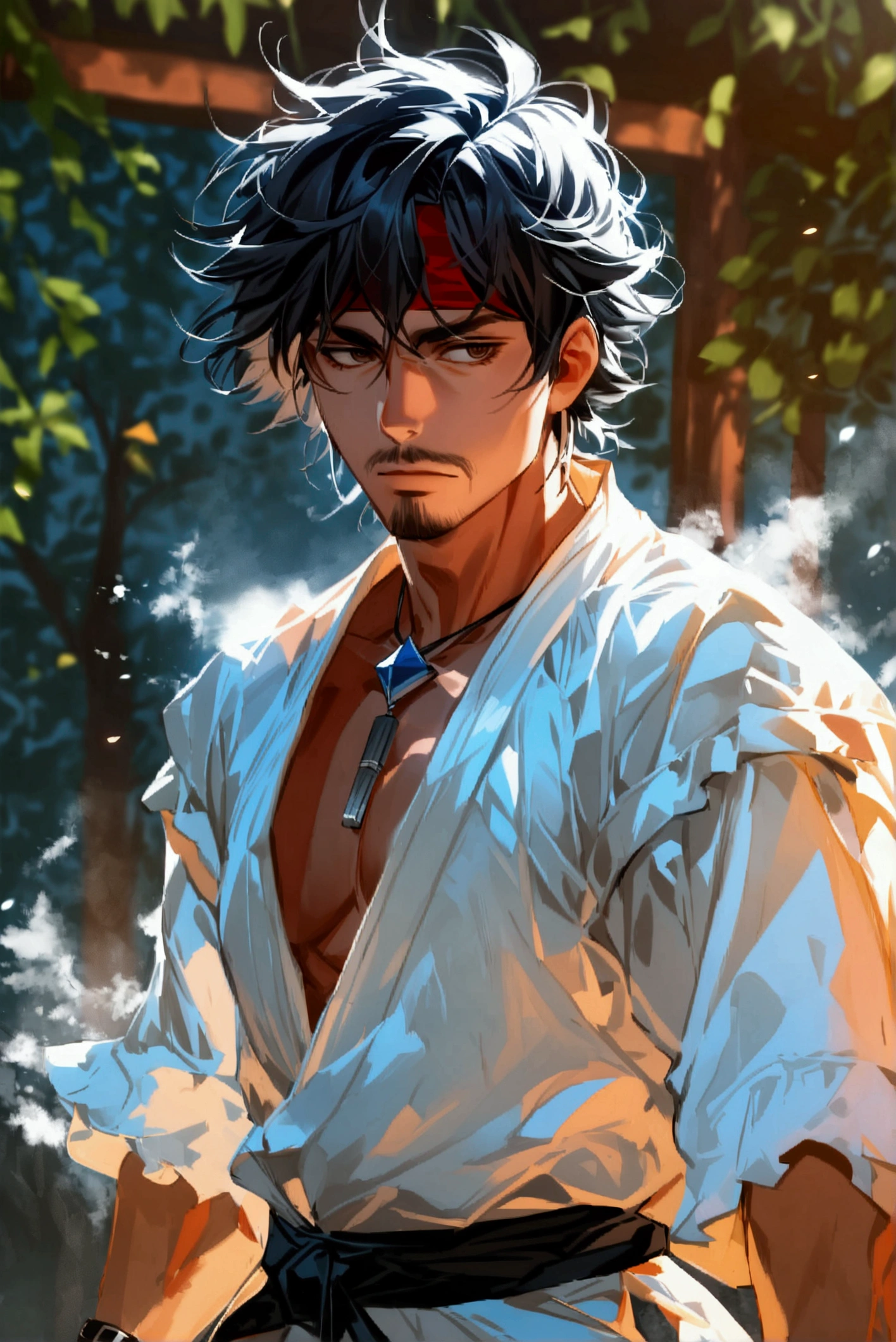 Ryu arbore une apparence classique et reconnaissable, qui reflète son style de vie simple et son dévouement aux arts martiaux. He wears a white gi , often worn and slightly torn , He also sports a slight budding beard in some versions {x} symbolizing both his years of intensive training and his indifference to material possessions. His gi is fastened by a black belt , témoignage de sa maîtrise avancée des arts martiaux.
resulting from years of rigorous training , couvrant ses mains comme un symbole de son engagement envers son art. is a gift from his friend and rival Ken Masters , Ryu's appearance is that of a devoted fighter . This headband , souvent vu flotter pendant les combats, embodying the essence of the lonely warrior , an iconic accessory that he wears around his head .
and represents his connection to friendship and perseverance , reflecting his practical and unadorned style . Il a des cheveux bruns courts, slightly disheveled , He is also known for his red headband . His eyes, dark and determined , montrent une concentration intense et une profonde introspection. Ryu is an athletic man with a sturdy and well-defined build , ajoutant une touche de maturité à son apparence.
Dans l’ensemble, His red gloves are sturdy and designed for combat , understated and iconic , embodying the essence of the solitary warrior .