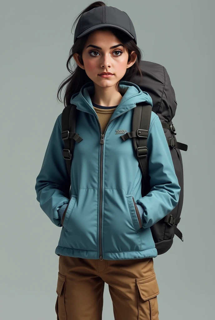 11-year-old with Jill Valentine style hair hiking in camouflage clothing wearing shorts in the woods