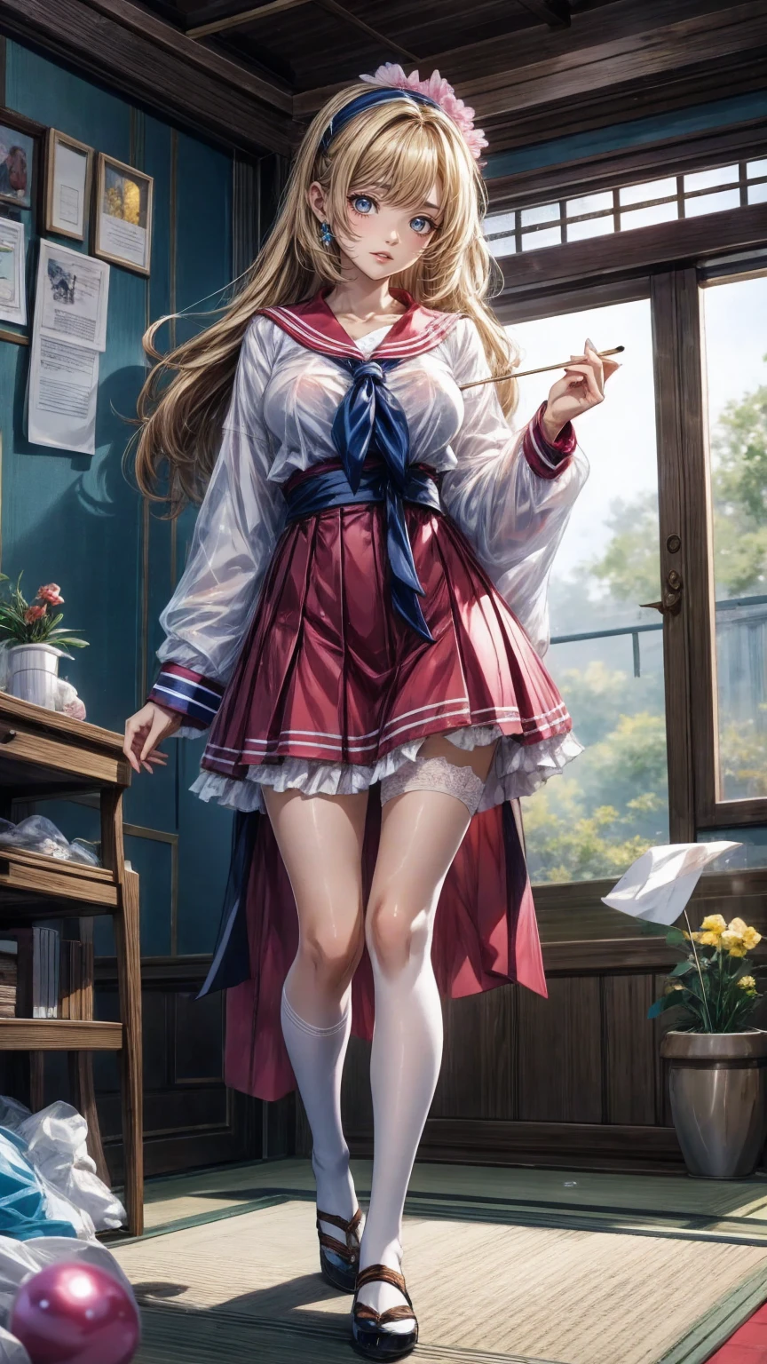 (  girl),(  very detailed目,  very detailed顔), ( realistic にสุดๆ,  high res ), (  top quality :1.4), (  top quality ), 5, Midea, 1人の girl,score_9, score_8_ up, score_7_ up, score_6_ up, score_5_ up, score_4_ up,  real skin texture deep into the night,  RAW photos , ( realistic に,  realistic :1.37),  very detailed,  professional photos  , (masterpiece:1.3,  top quality ,  Ultra High Resolution,  ultra More), ( realistic , photo realistic :1.4),  beautiful illustration,  perfect lighting,  natural light,  depth of field , beautiful detailed hair,  beautiful detailed face , beautiful detailed eyes,  beautiful collarbone,  beautiful body ,  beautiful breasts ,  beautiful thighs,  beautiful legs,  Look Under a Book of Beautiful Fingers ,  viewers,tissue paper scattered　Midnight, darkroom　Moonlit Room　Japanese tatami room,　lots of tissue paper scattered on the tatami,　rubbishが散乱している,　Very dirty room,　 very dirty bedding with yellowness in places ,　 very big breasts　Extremely distended breasts　 huge chest bulge 　Full-body composition　 dim room　  mature woman lying on a futon  　multiple sheets of tissue paper　rubbish　　cute long-sleeved sailor uniform with ruffles sewn into it　Thin frilled belly-length skirt　 illustration style　 anime style　frown　 narrow mouth 　Small lips　Frightened face　resentful face　[Sleepy eyes　Eyes half closed　Very small build 　baby ****　美しい girl　Very cute clothes　Pink cheeks　 blonde long hair 　 mucus sticks to the whole body 　Super long sideburns　濡れて透けた see-throughの衣服　Wet and transparent sailor uniform　 headband　very long shocking pink silk skirt that is transparent when wet　pearl-like white silk tights that are transparent when wet　pearl-like white silk underwear that is transparent when wet　 metallic luster　lots of hot pink silk ribbons sewn into the clothes　  wet in the rain　ultra-long pearl white silk gloves that are transparent when wet　shocking pink silk pantyhose with fine embroidery that is transparent when wet　silk garter belt　Pathetic　 clear 　 big eyes　Droopy eyes　 stylish lingerie 　 super long white leather boots 　white silk bodysuit that is transparent when wet　 see-through　 clothes that are clear in the rain 　Clothes get wet with sweat and become transparent
