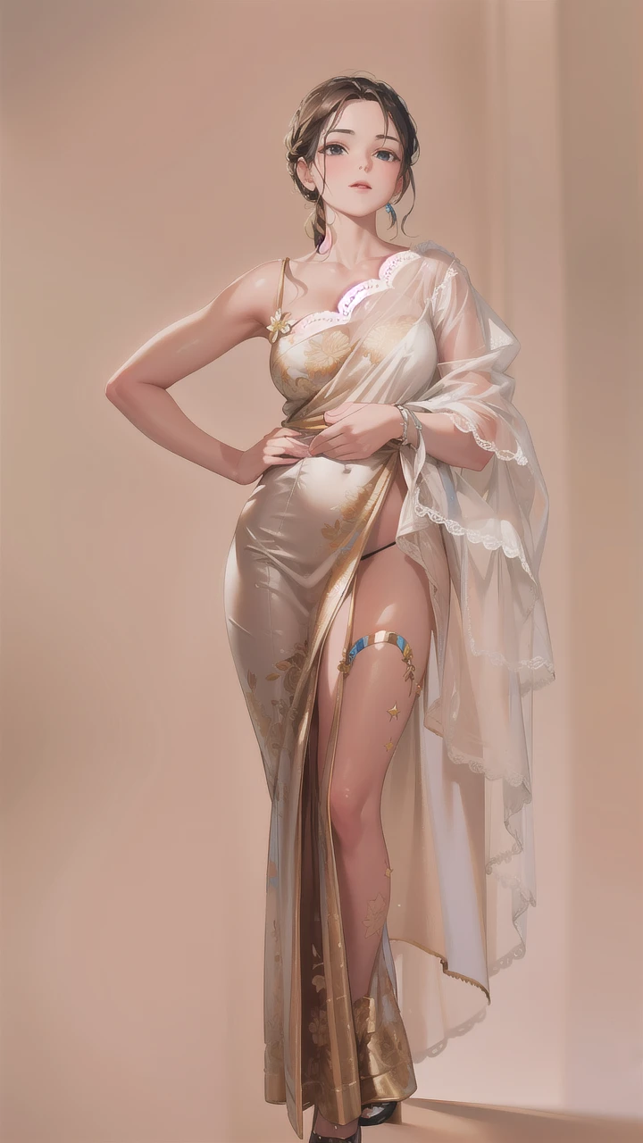 full-body close-up, create an elegant atmosphere), white short skirt, white hair shawl, graceful flowing, elegant movements, lustful smirking smile expression (red blush), floating in the air, (1girl), slim figure)
